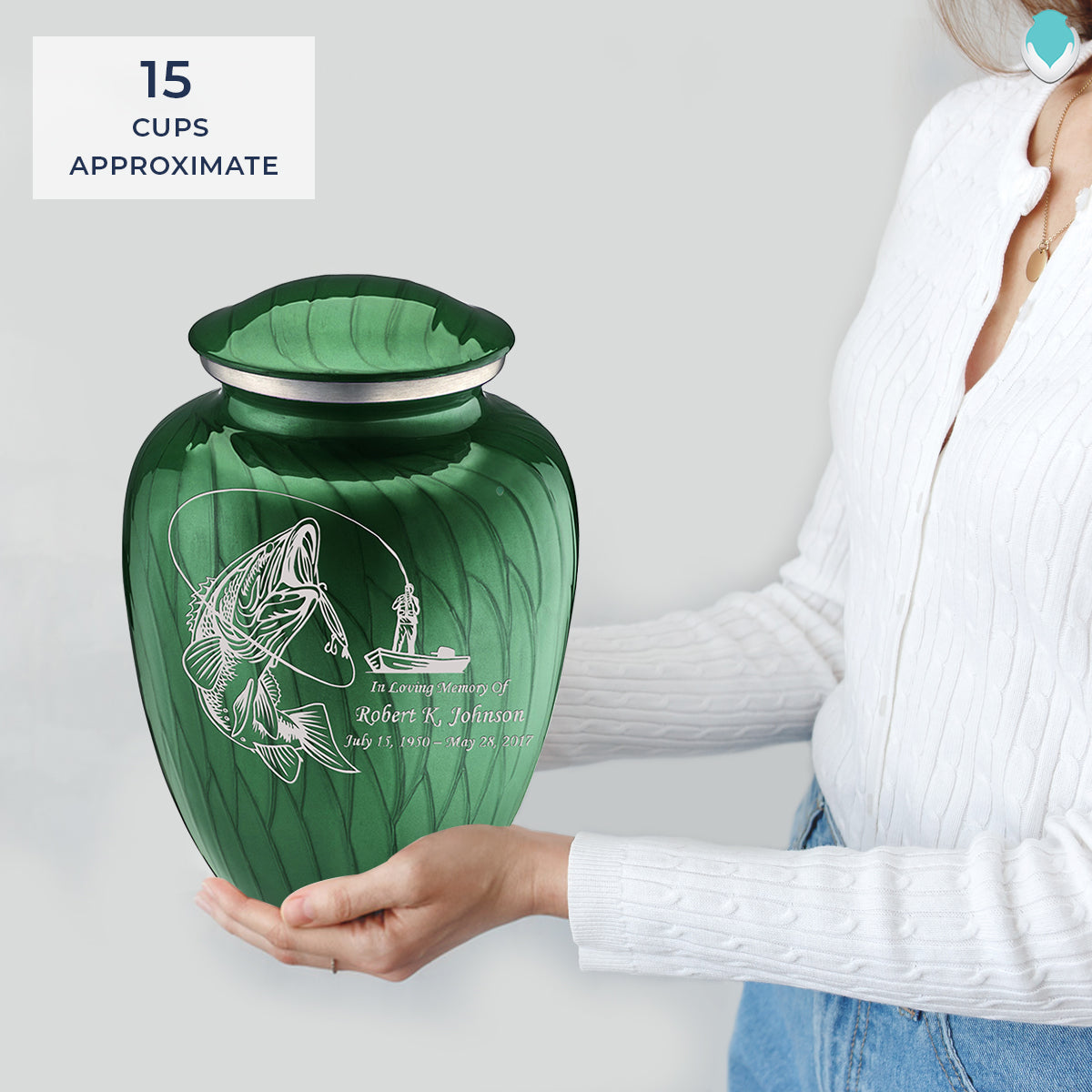 Adult Embrace Pearl Green Fishing Cremation Urn
