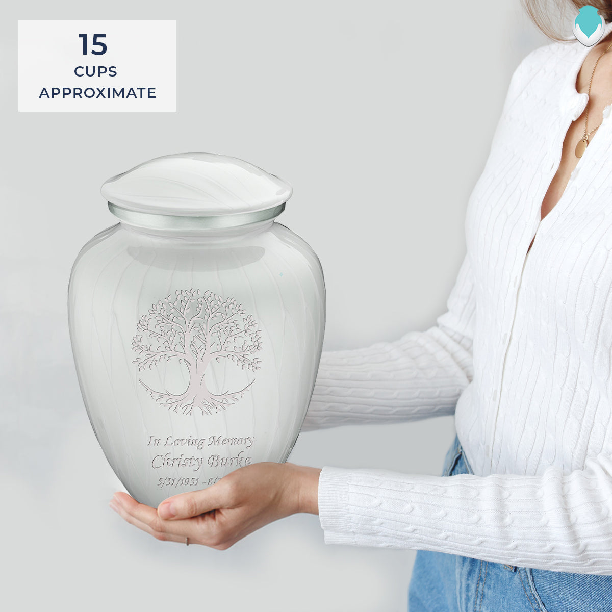 Adult Embrace Pearl White Tree of Life Cremation Urn