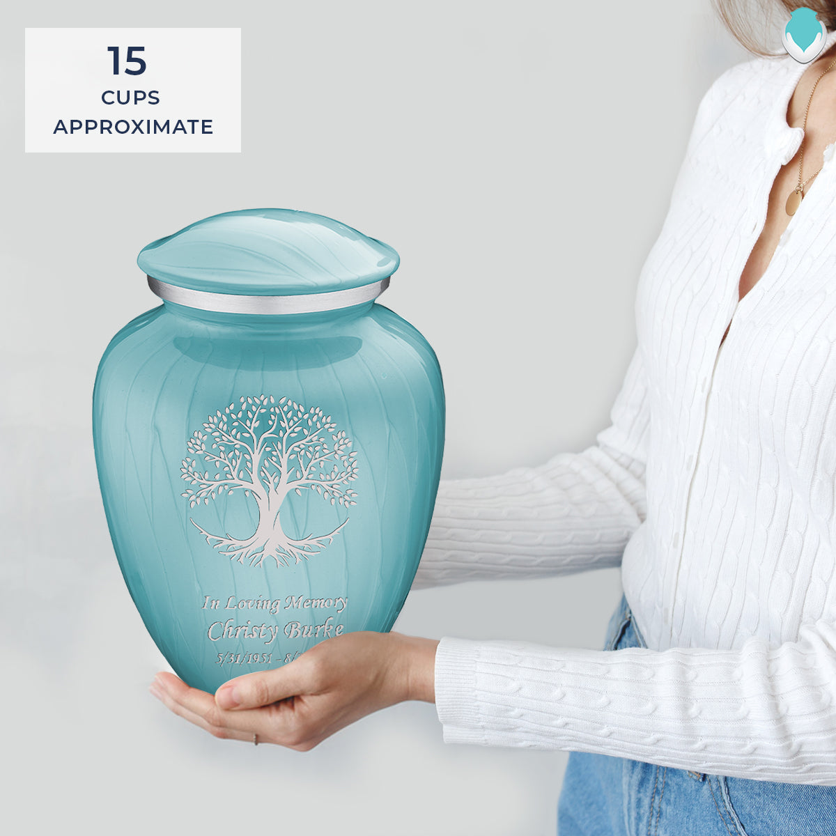 Adult Embrace Pearl Light Blue Tree of Life Cremation Urn