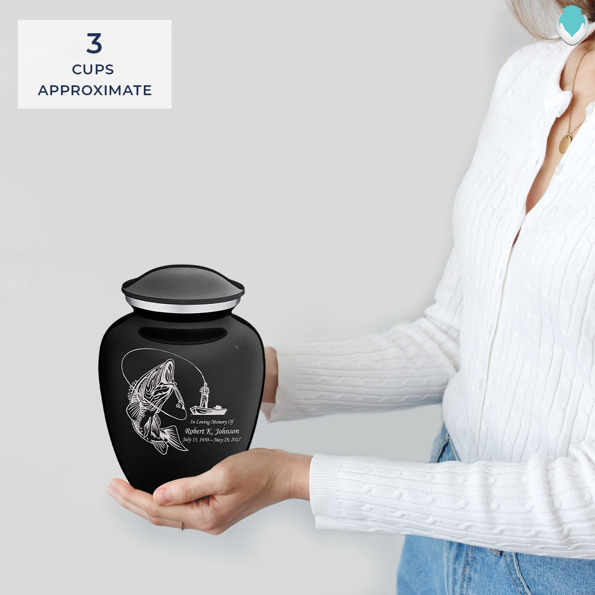 Medium Embrace Black Fishing Cremation Urn