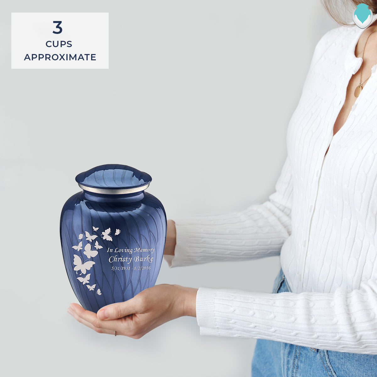 Medium Embrace Pearl Cobalt Blue Butterfly Cremation Urn