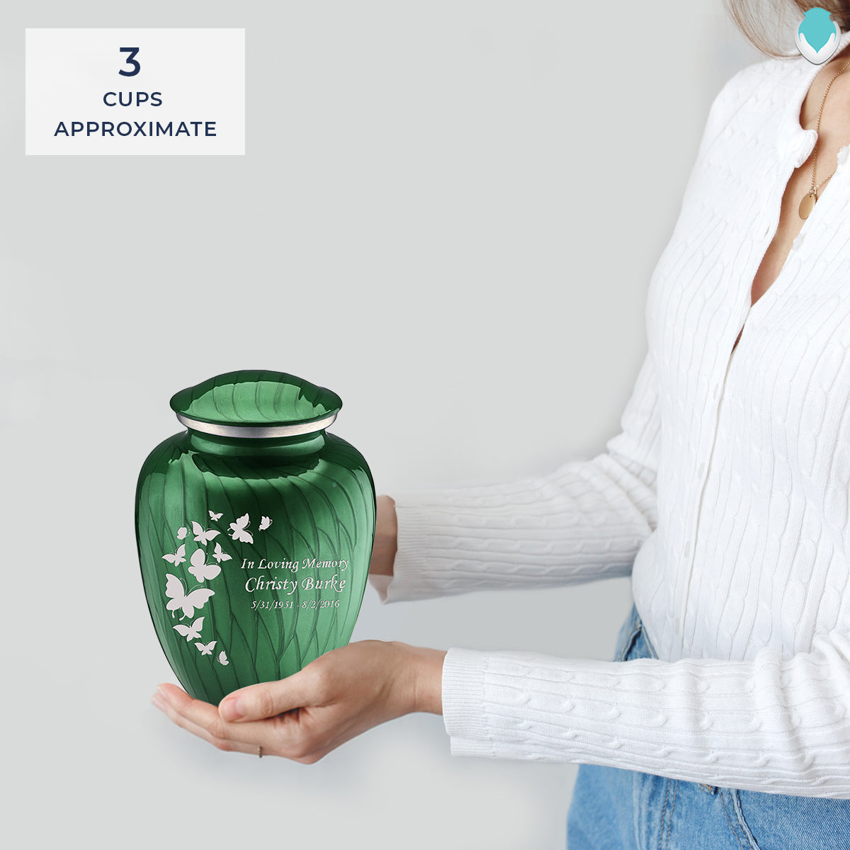 Medium Embrace Pearl Green Butterfly Cremation Urn