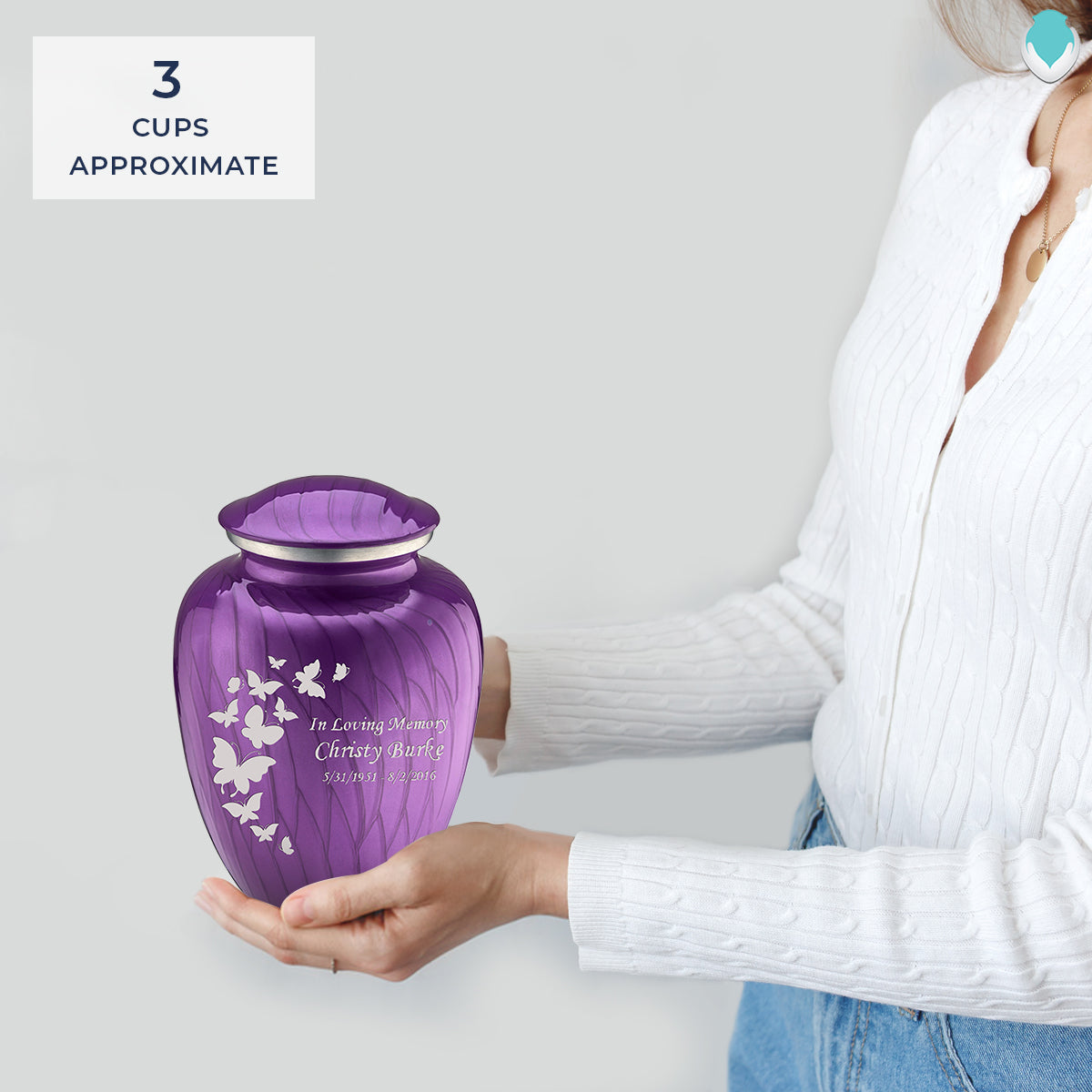 Medium Embrace Pearl Purple Butterfly Cremation Urn