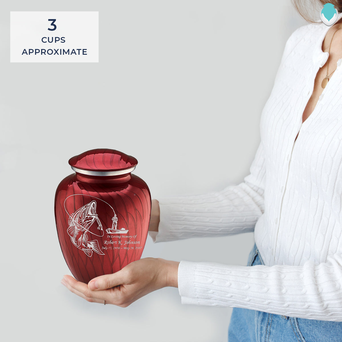 Medium Embrace Pearl Candy Red Fishing Cremation Urn
