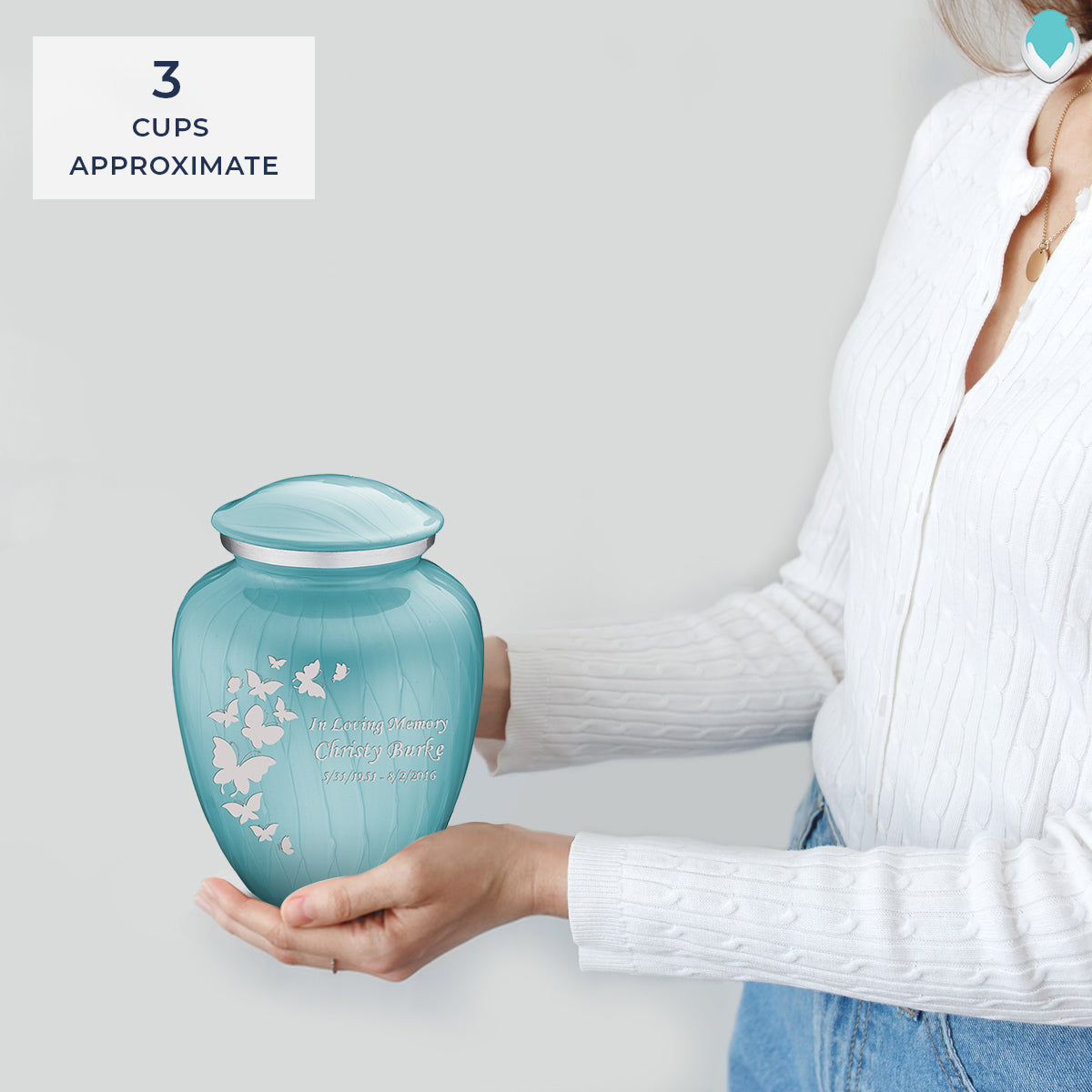 Medium Embrace Pearl Light Blue Butterfly Cremation Urn