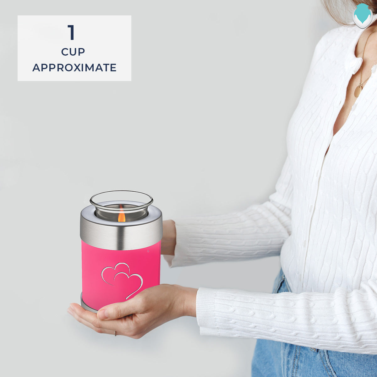 Candle Holder Embrace Bright Pink Hearts Cremation Urn