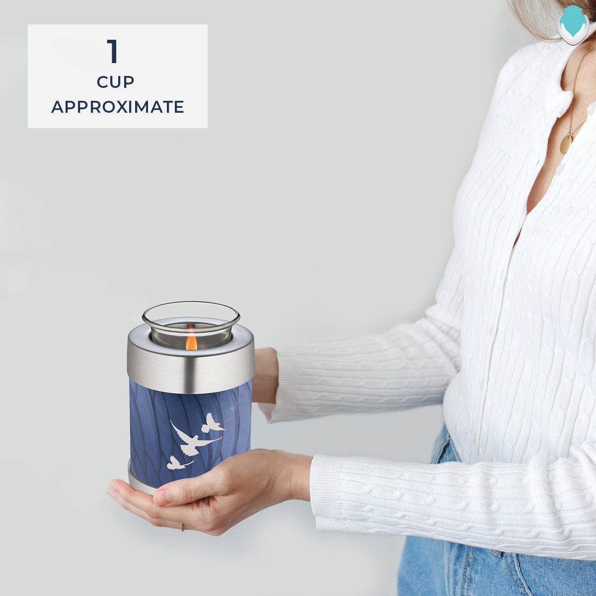 Candle Holder Embrace Pearl Cobalt Blue Doves Cremation Urn