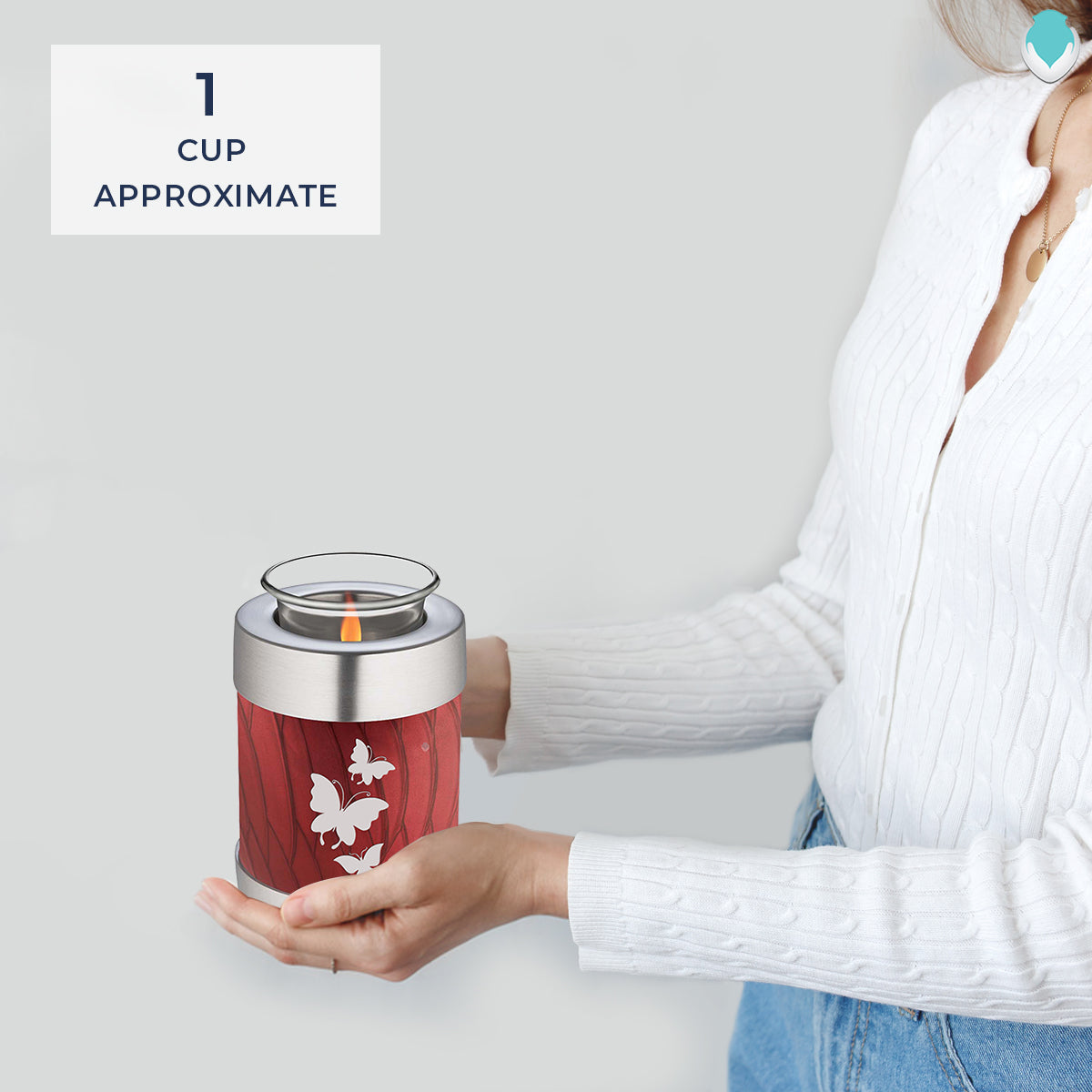 Candle Holder Embrace Pearl Candy Red Butterfly Cremation Urn