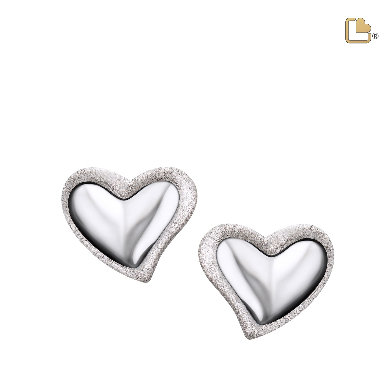 Leaning Heart Rhodium Plated Two Tone Sterling Silver Stud Earrings