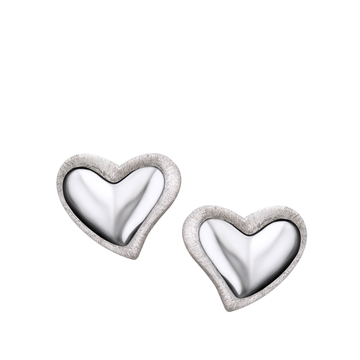 Leaning Heart Rhodium Plated Two Tone Sterling Silver Stud Earrings