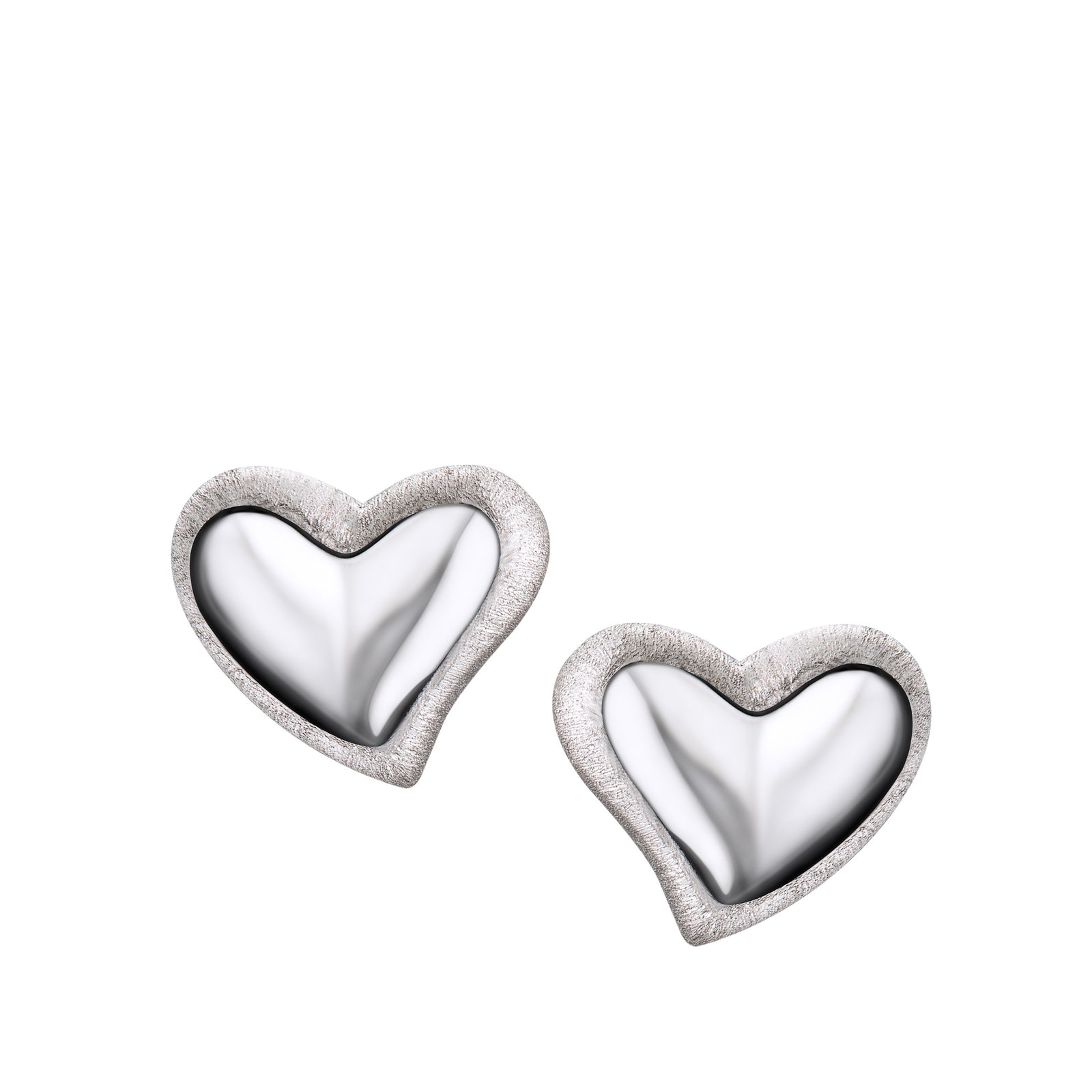 Leaning Heart Rhodium Plated Two Tone Sterling Silver Stud Earrings