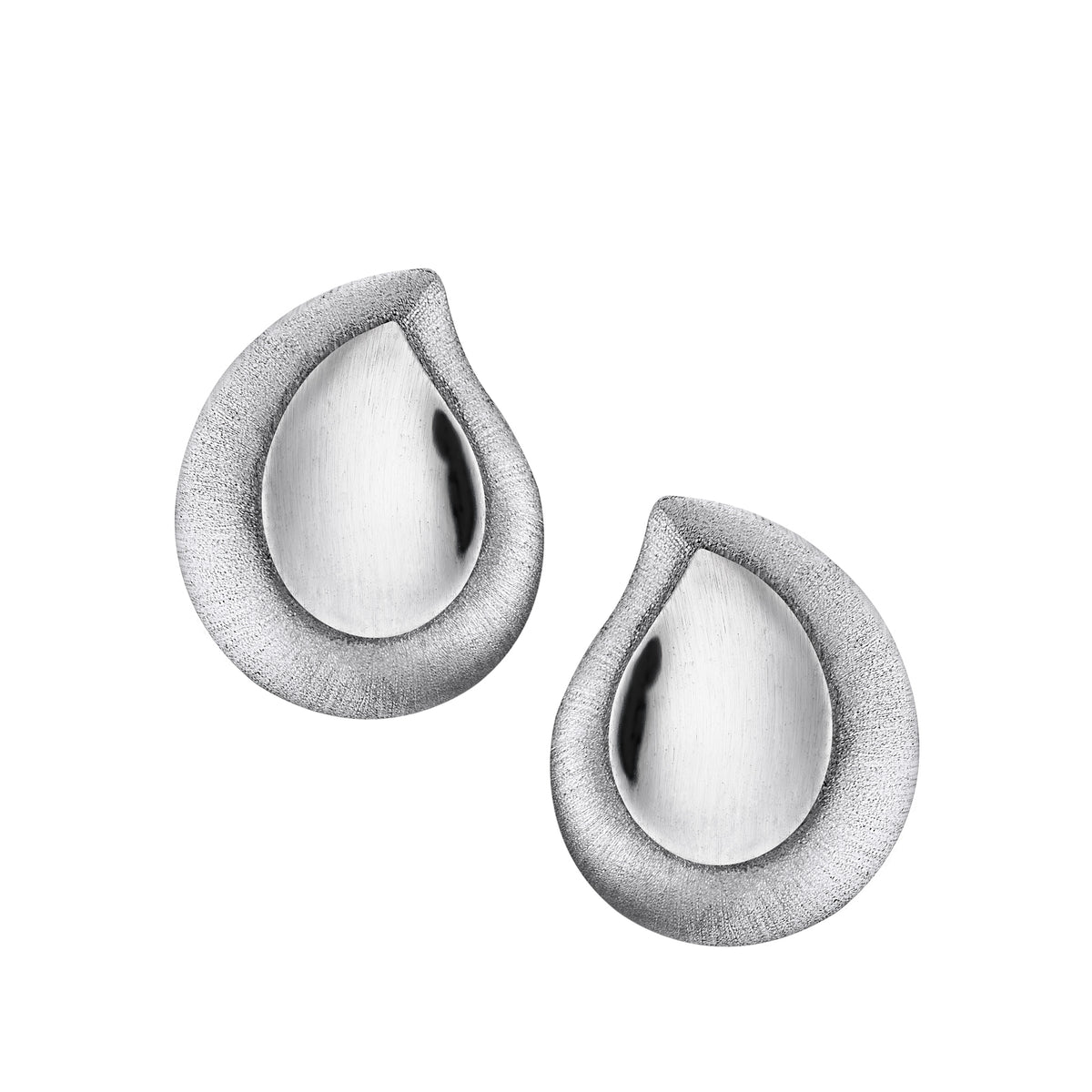 TearDrop Rhodium Plated Two Tone Sterling Silver Stud Earrings