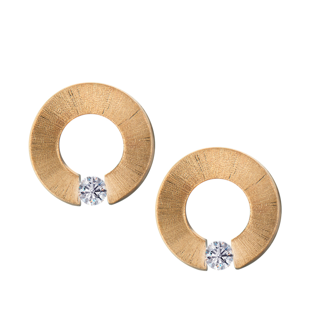 Omega Gold Vermeil Two Tone with Clear Crystal Sterling Silver Stud Earrings