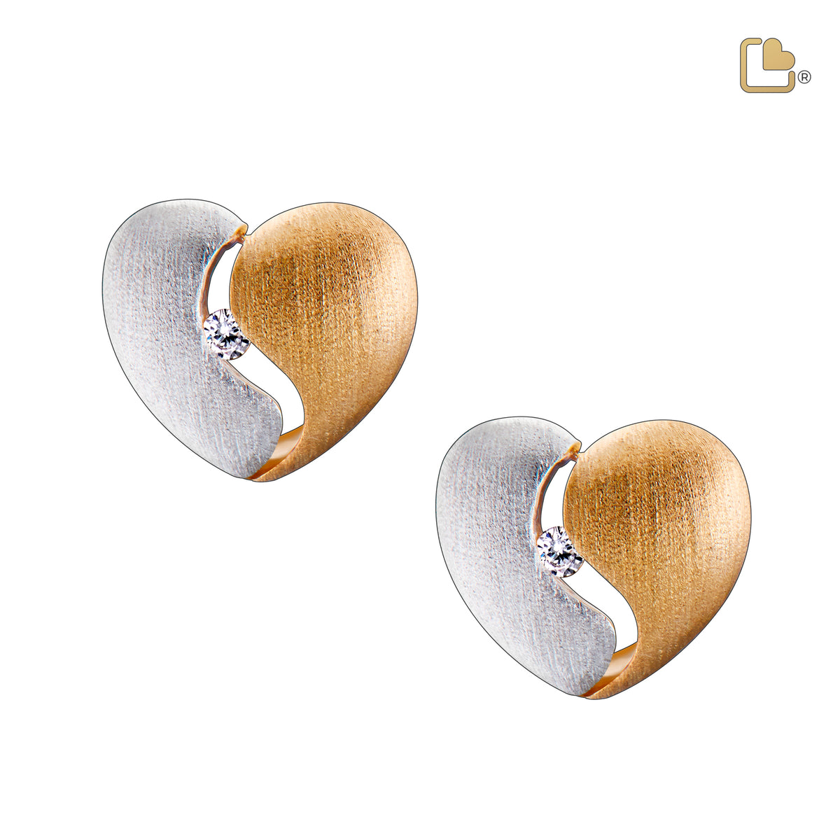 Heartfelt with Clear Crystal Gold Vermeil Two Tone Sterling Silver Stud Earrings