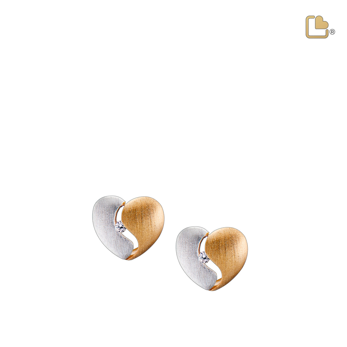 Heartfelt with Clear Crystal Gold Vermeil Two Tone Sterling Silver Stud Earrings