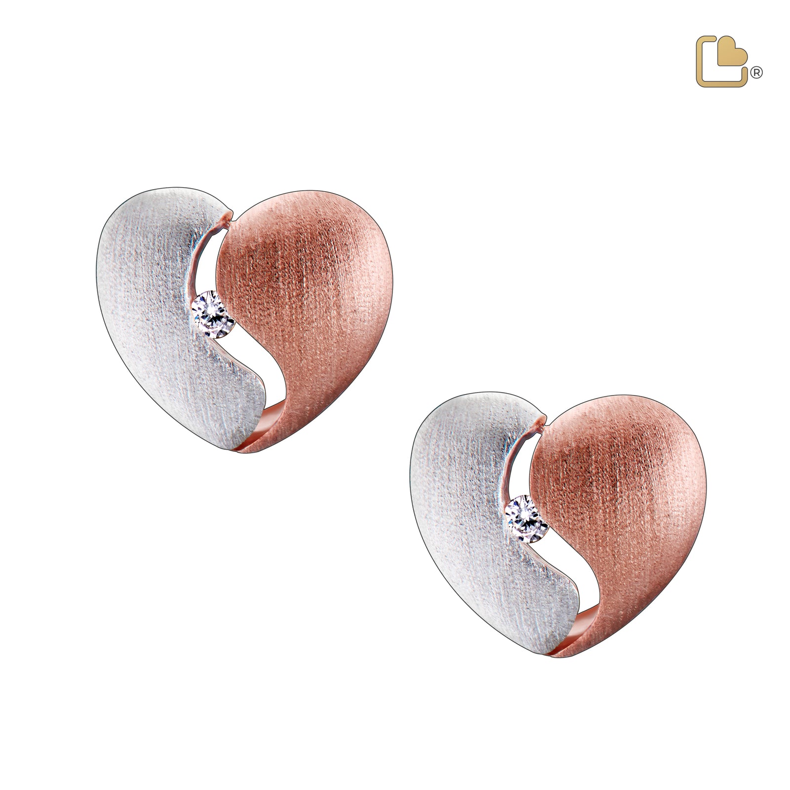 Heartfelt with Clear Crystal Rose Gold Vermeil Two Tone Sterling Silver Stud Earrings
