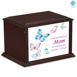 Custom Printed Heritage Eternal Impressions Butterflies Wood Box Cremation Urn