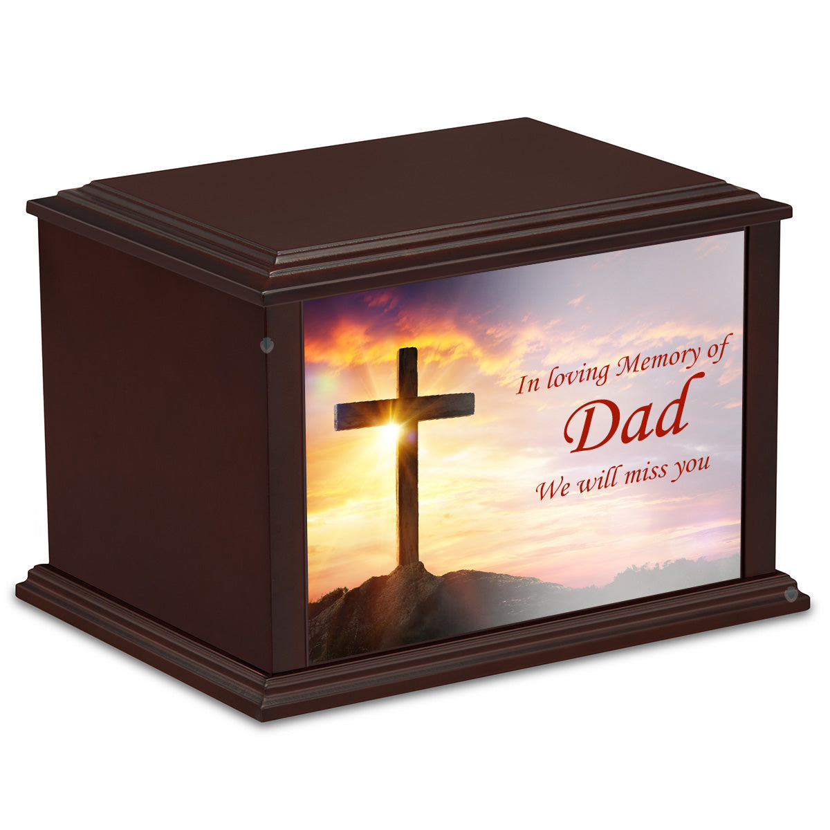 Custom Printed Heritage Everlasting Expressions Cross Wood Box Cremation Urn