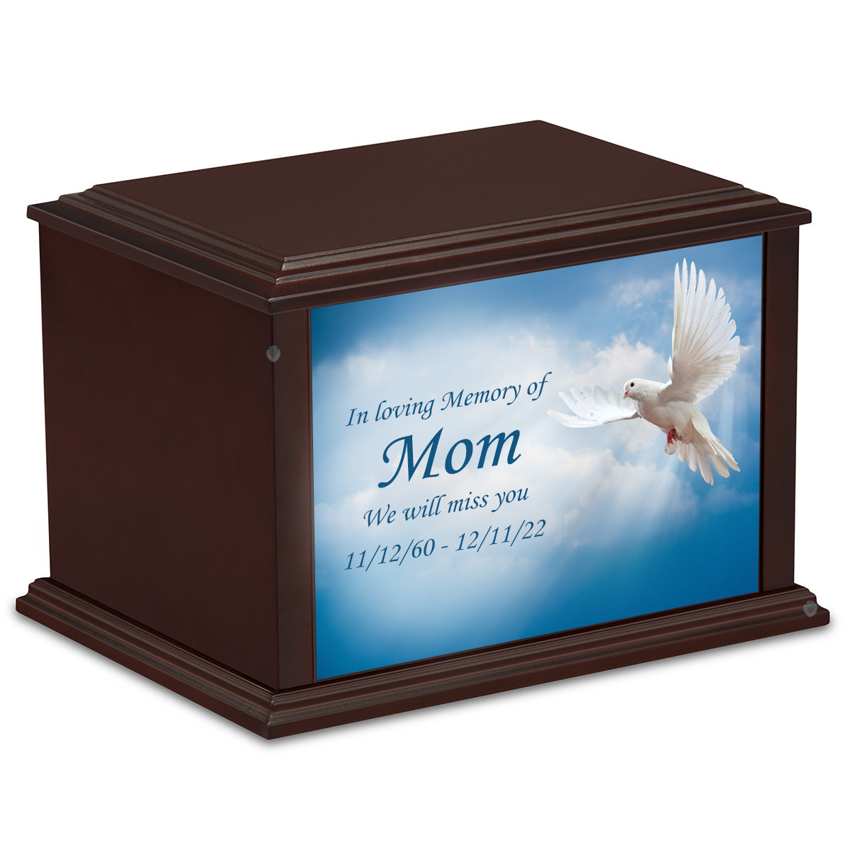 Custom Printed Heritage Everlasting Expressions Dove Wood Box Cremation Urn