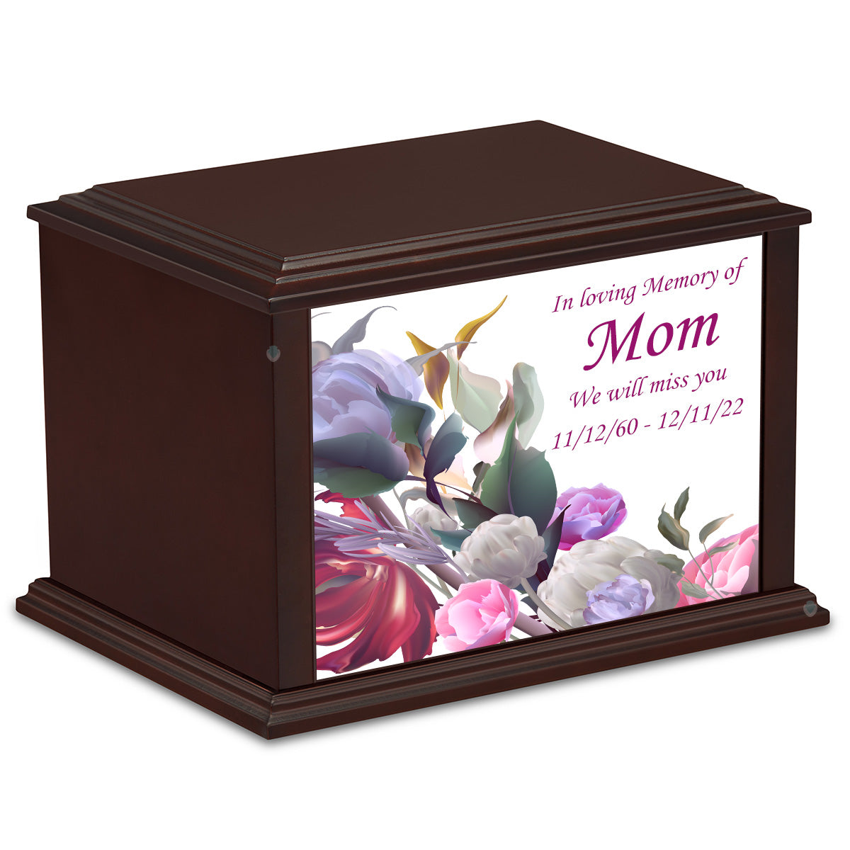Custom Printed Heritage Everlasting Expressions Flowers Wood Box Cremation Urn