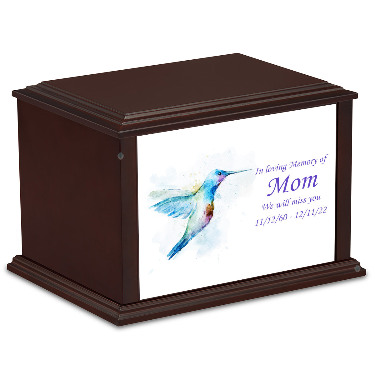 Custom Printed Heritage Everlasting Expressions Hummingbird Wood Box Cremation Urn