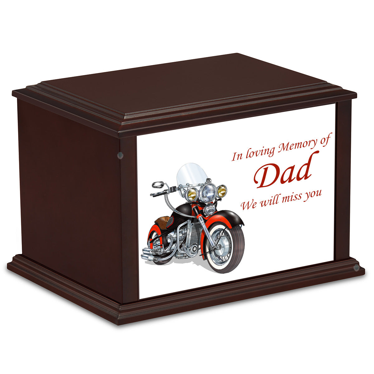 Custom Printed Heritage Eternal Impressions Motorcycle Wood Box Cremation Urn