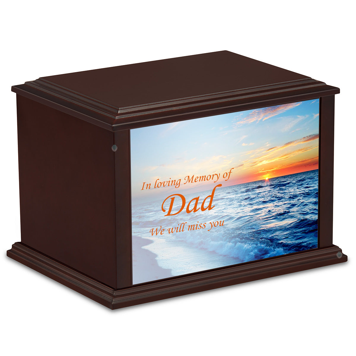 Custom Printed Heritage Everlasting Expressions Ocean Sunset Wood Box Cremation Urn