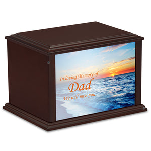 Custom Printed Heritage Eternal Impressions Ocean Sunset Wood Box Cremation Urn