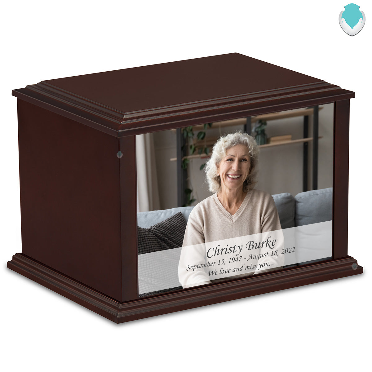 Custom Printed Heritage Everlasting Expressions Portrait Wood Box Cremation Urn