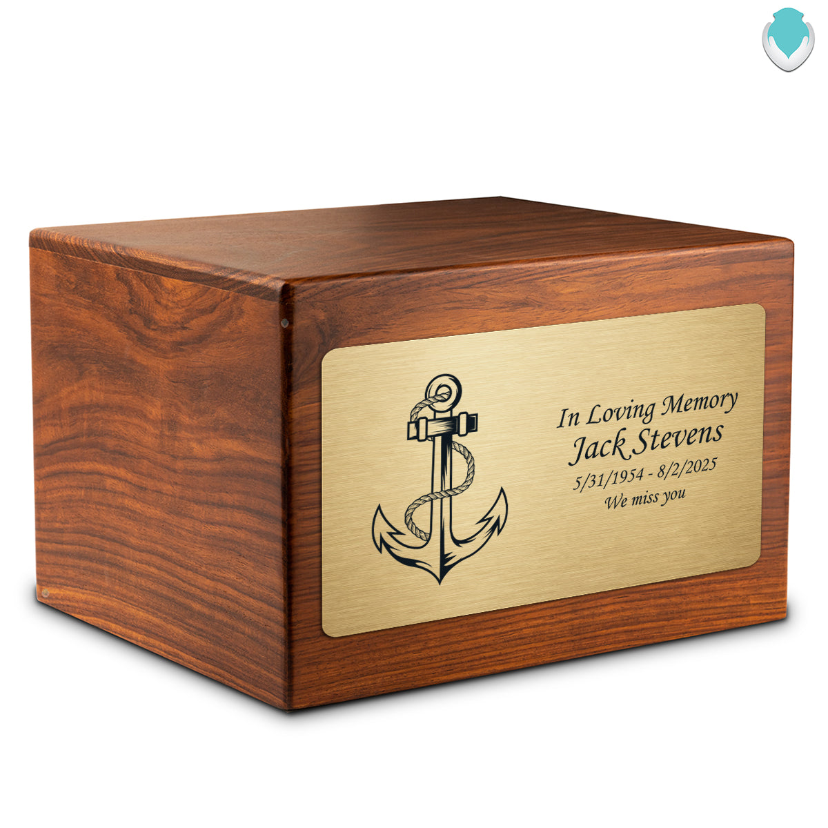 Adult Aura Anchor Custom Engraved Solid Wood Box Cremation Urn