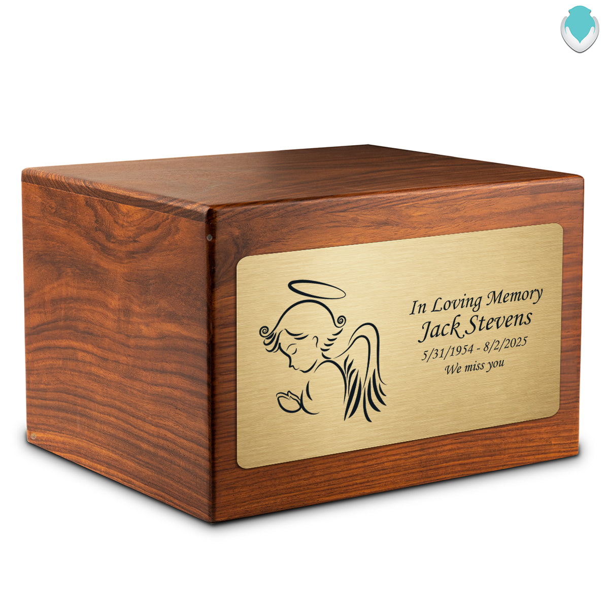 Adult Aura Angel Custom Engraved Solid Wood Box Cremation Urn