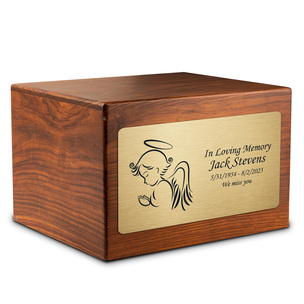 Adult Aura Angel Custom Engraved Solid Wood Box Cremation Urn