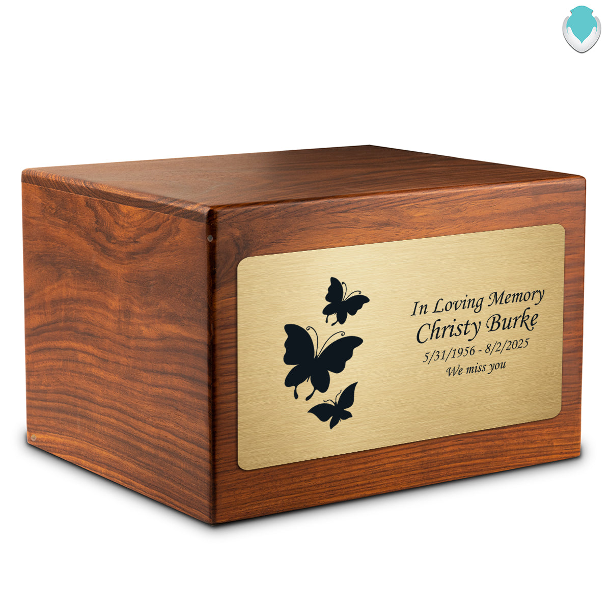 Adult Aura Butterfly Custom Engraved Solid Wood Box Cremation Urn