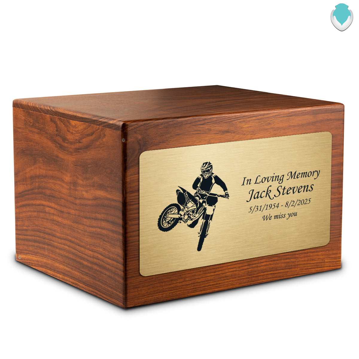 Adult Aura Dirt Bike Custom Engraved Solid Wood Box Cremation Urn