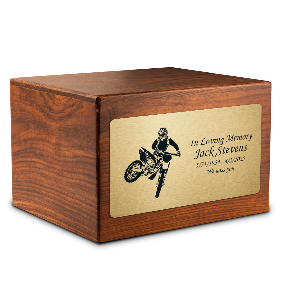 Adult Aura Dirt Bike Custom Engraved Solid Wood Box Cremation Urn