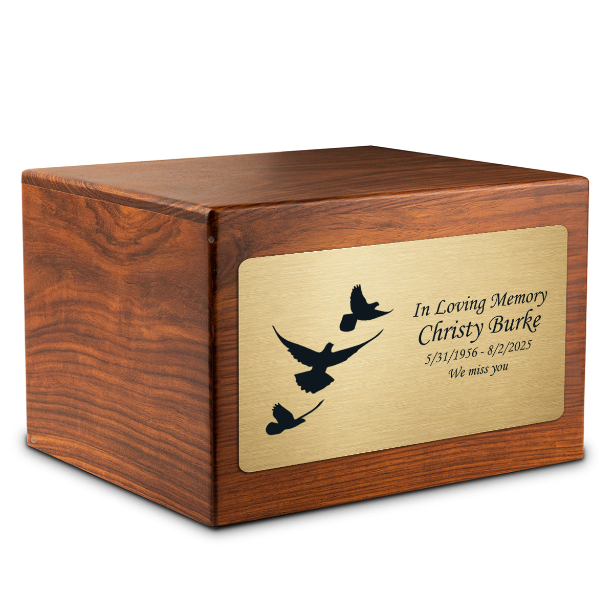 Adult Aura Doves Custom Engraved Solid Wood Box Cremation Urn