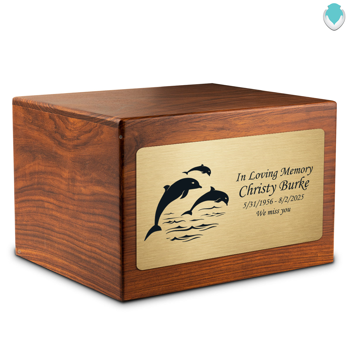 Adult Aura Dolphin Custom Engraved Solid Wood Box Cremation Urn