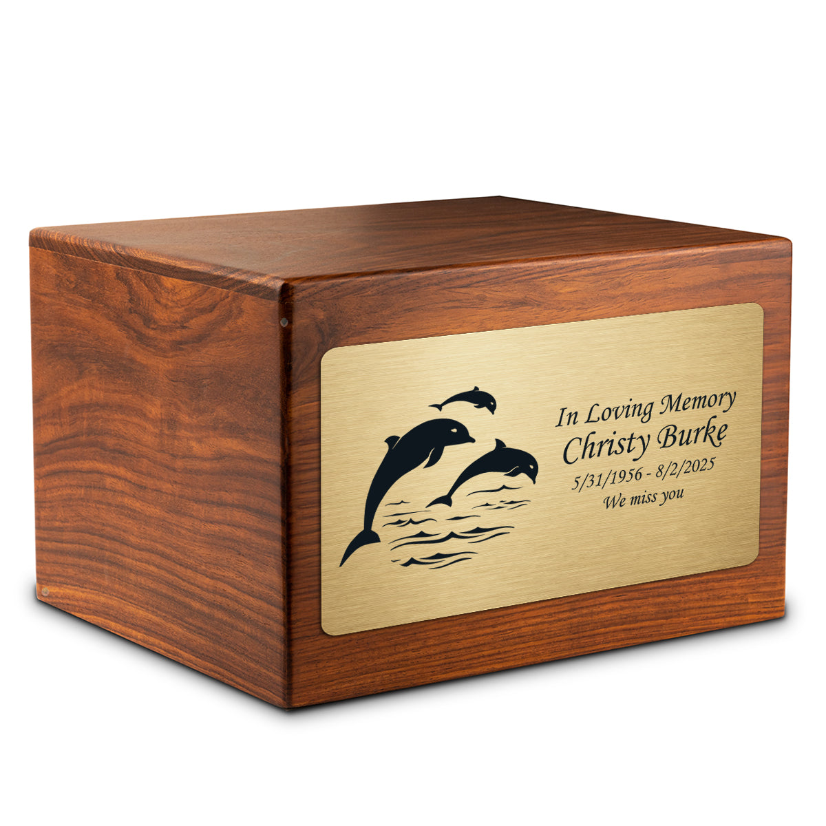Adult Aura Dolphin Custom Engraved Solid Wood Box Cremation Urn
