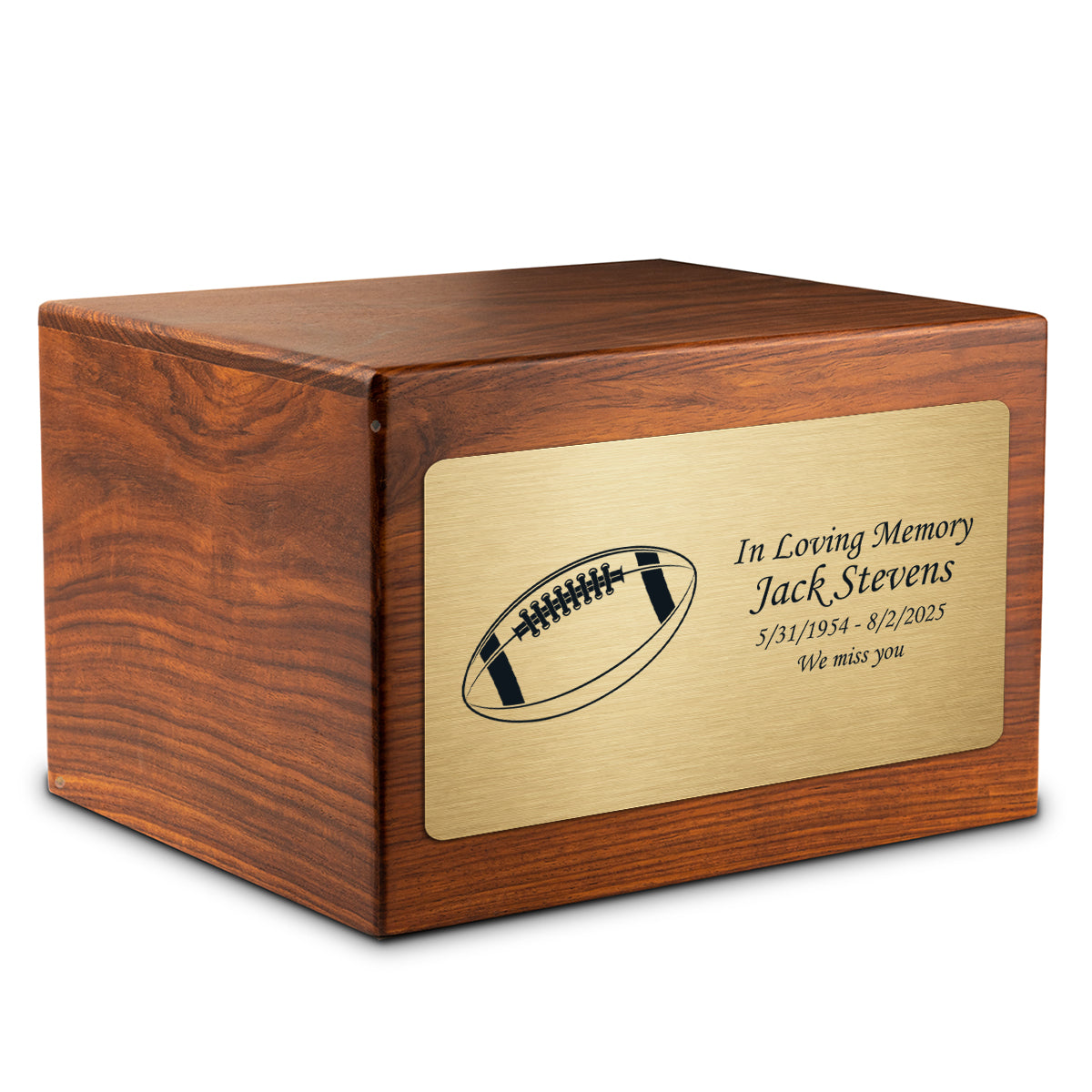 Adult Aura Football Custom Engraved Solid Wood Box Cremation Urn