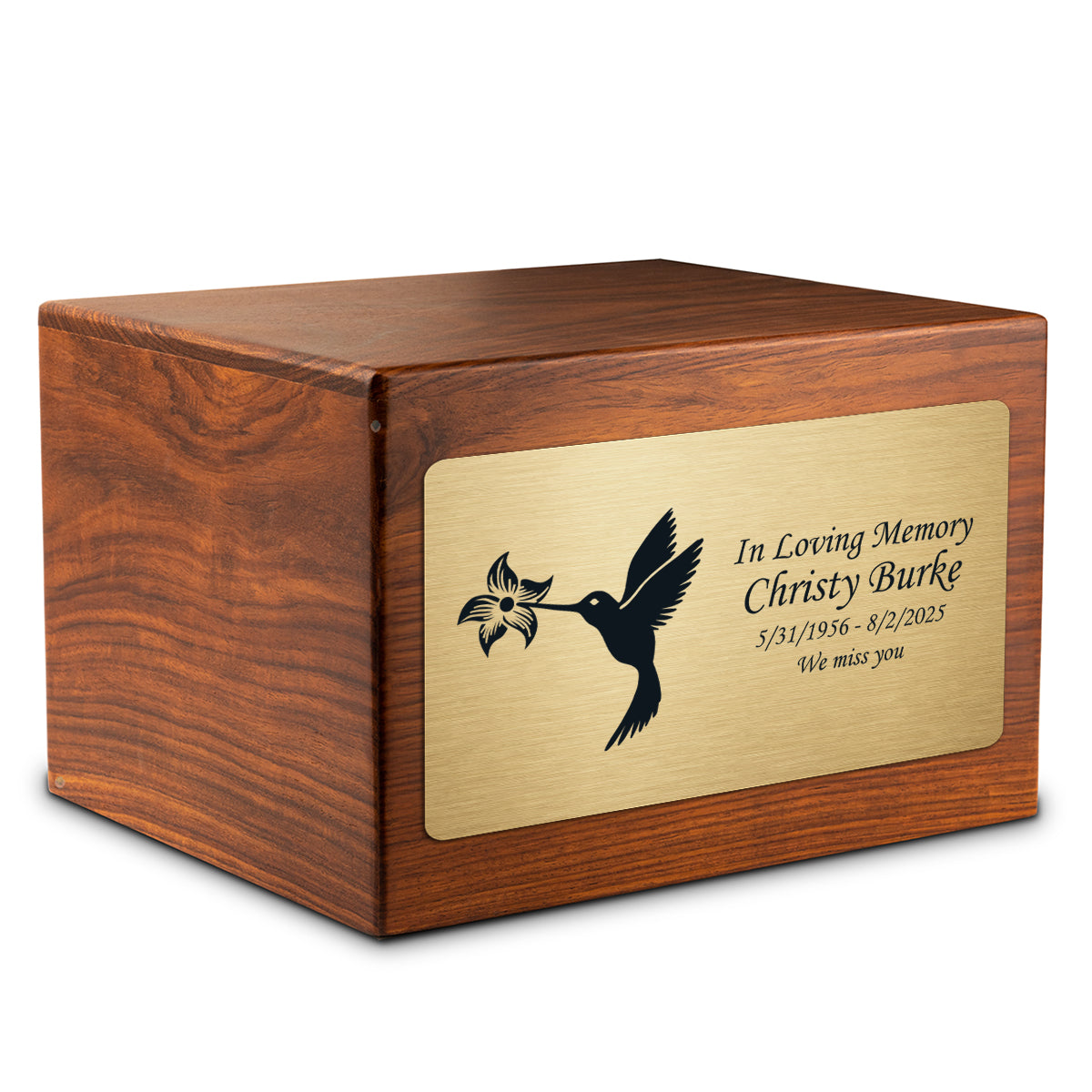 Adult Aura Hummingbird Custom Engraved Solid Wood Box Cremation Urn
