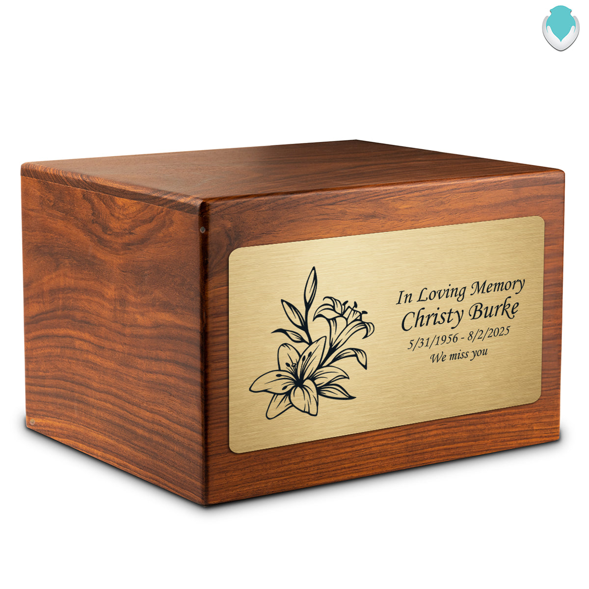 Adult Aura Lily Custom Engraved Solid Wood Box Cremation Urn