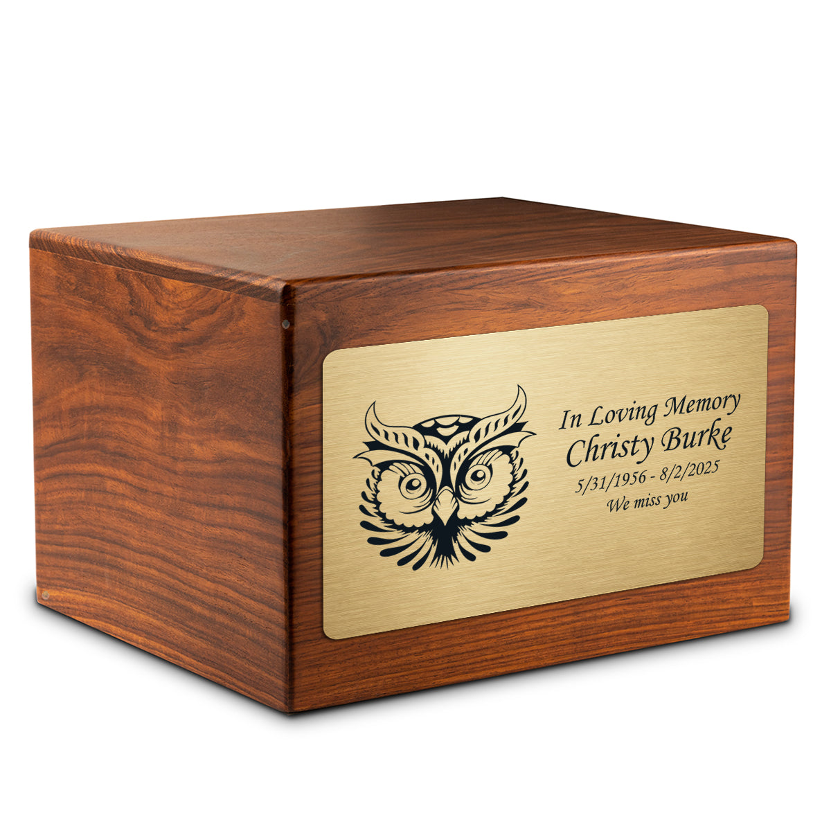 Adult Aura Owl Custom Engraved Solid Wood Box Cremation Urn