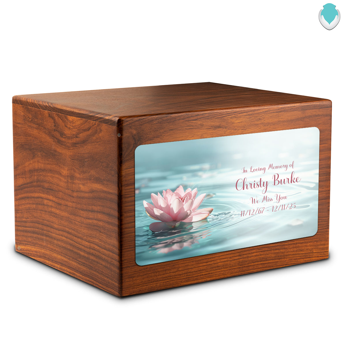Adult Aura Lotus Flower Custom Printed Solid Wood Box Cremation Urn