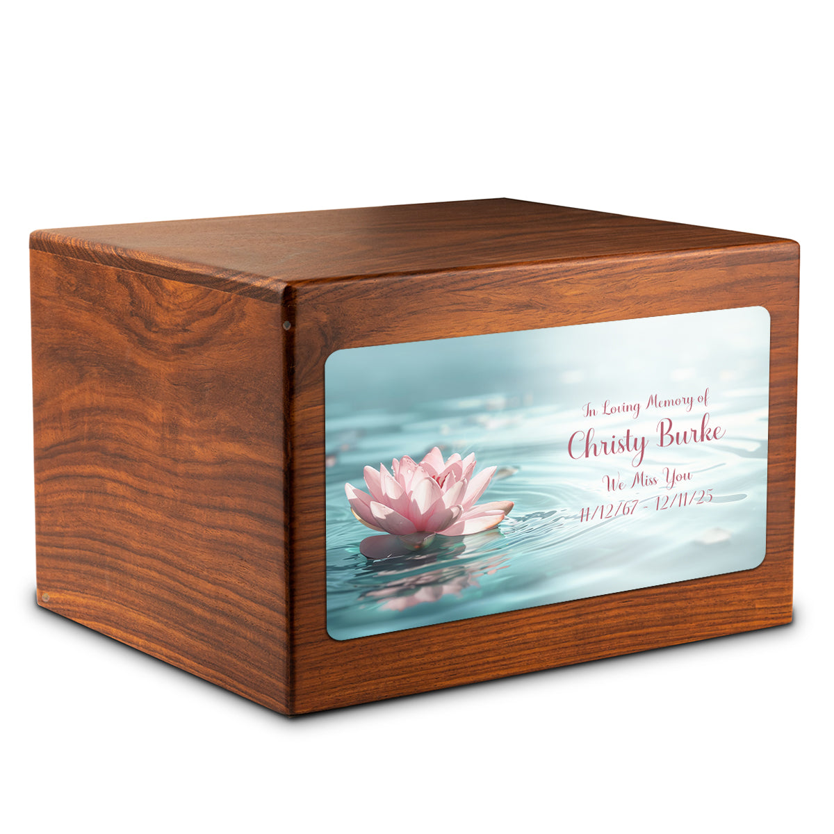 Adult Aura Lotus Flower Custom Printed Solid Wood Box Cremation Urn