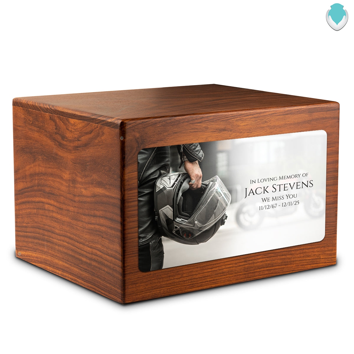 Adult Aura Motorcycle Helmet Custom Printed Solid Wood Box Cremation Urn