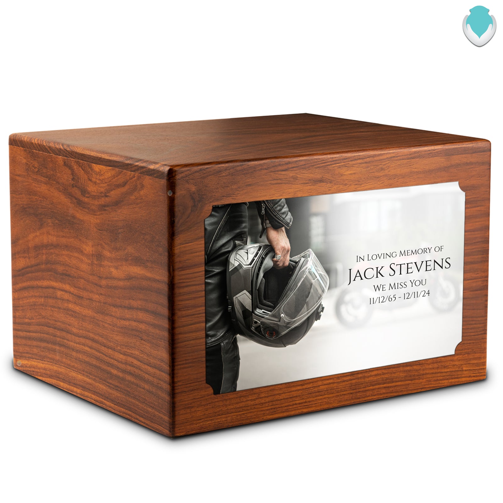 Adult Aura Motorcycle Helmet Custom Printed Solid Wood Box Cremation Urn