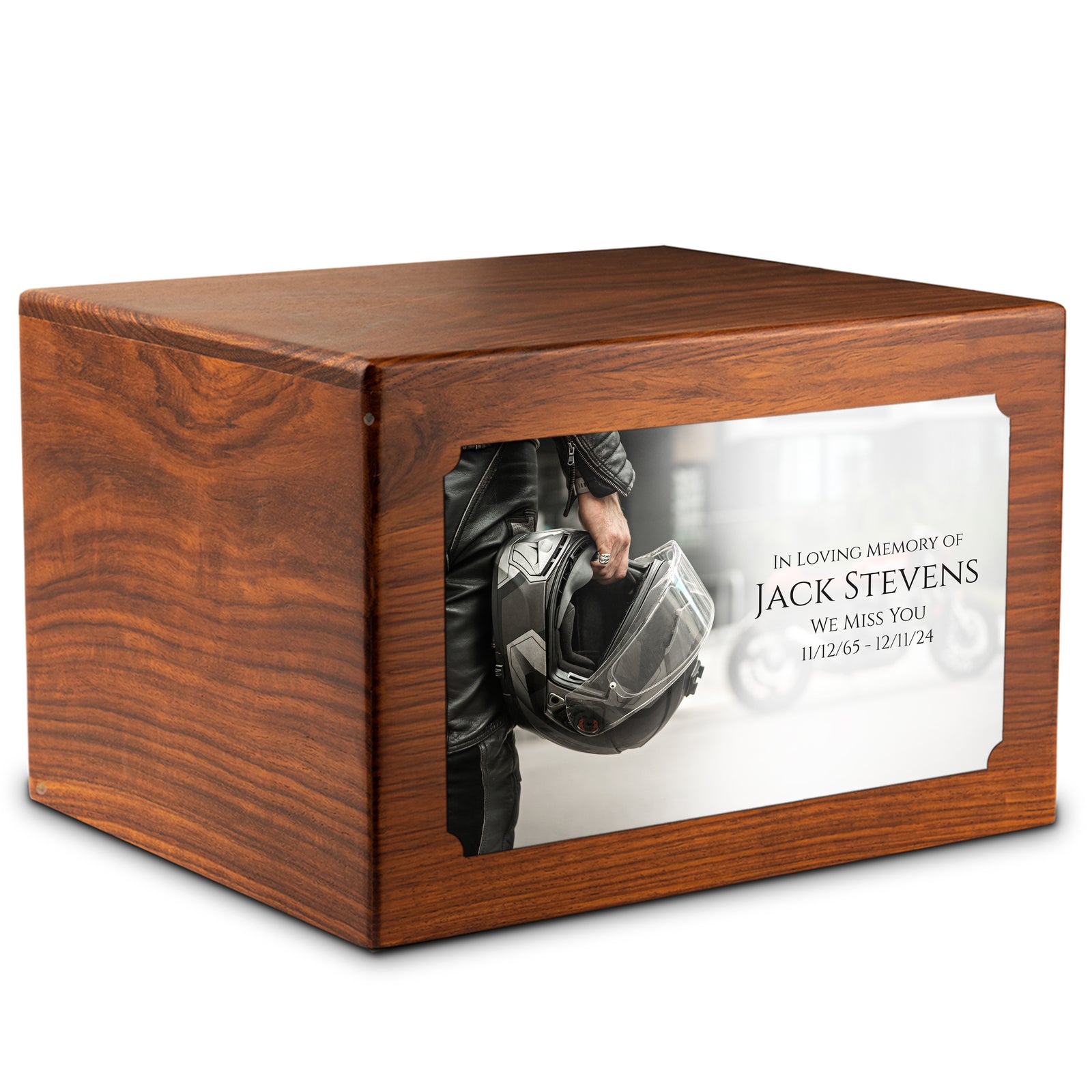 Adult Aura Motorcycle Helmet Custom Printed Solid Wood Box Cremation Urn