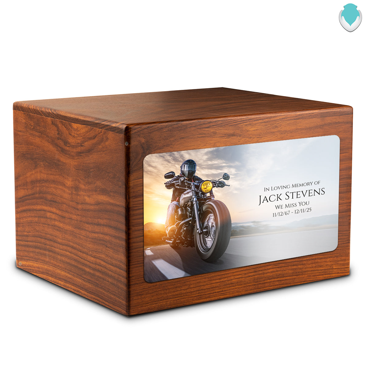 Adult Aura Motorcycle Custom Printed Solid Wood Box Cremation Urn