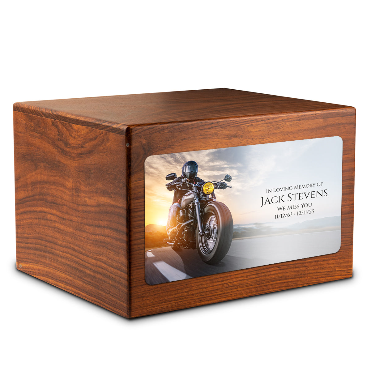 Adult Aura Motorcycle Custom Printed Solid Wood Box Cremation Urn
