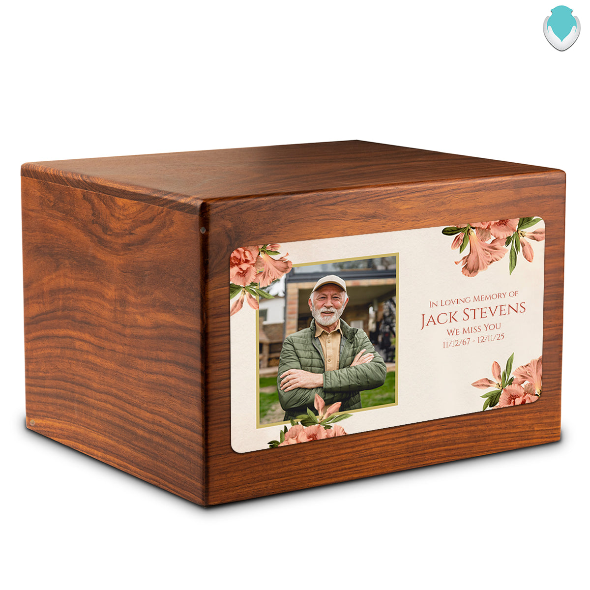 Adult Aura Azalea Flower Custom Printed Solid Wood Box Cremation Urn